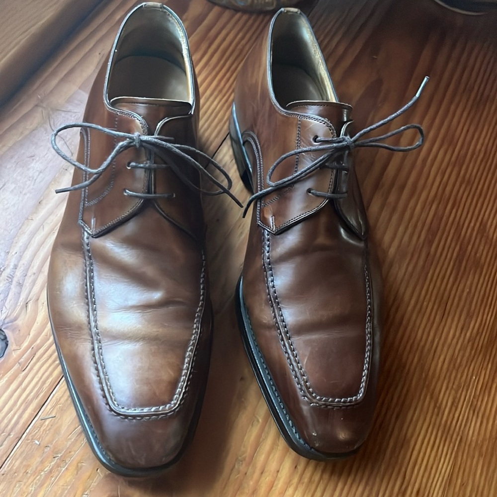 Magnanni Cognac Brown Lace Up Leather Oxford Dress Shoes size 9W